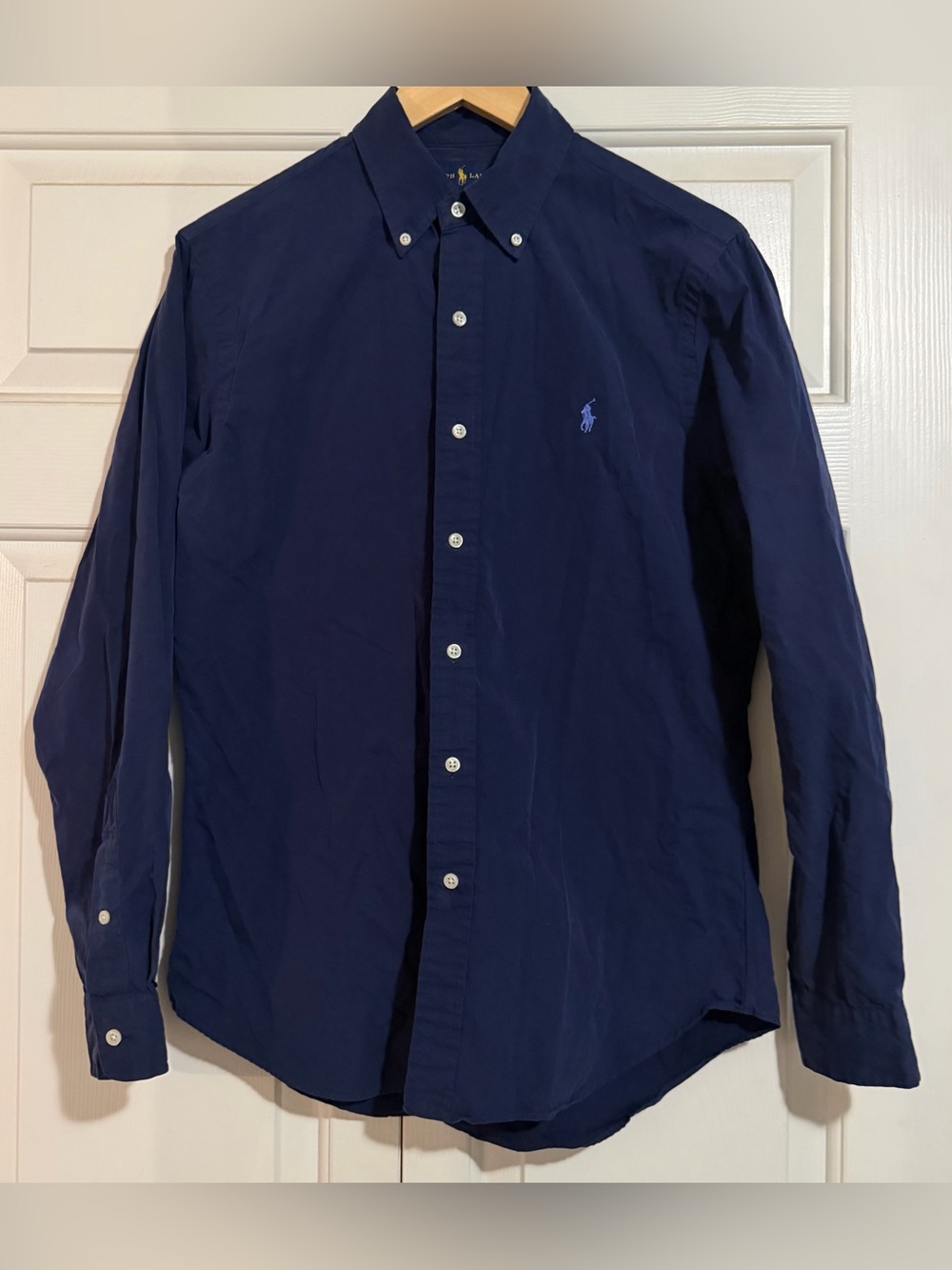 Ralph Lauren 100% Cotton Navy Button-Down Shirt Embroidered Pony Size M Slim Fit